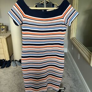 Michael Kors Blue and Orange Bodycon Midi Dress